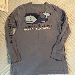 Boys Vineyard Vines Halloween Dracula Whale Shirt Long Sleeve Small 8-10 Blue